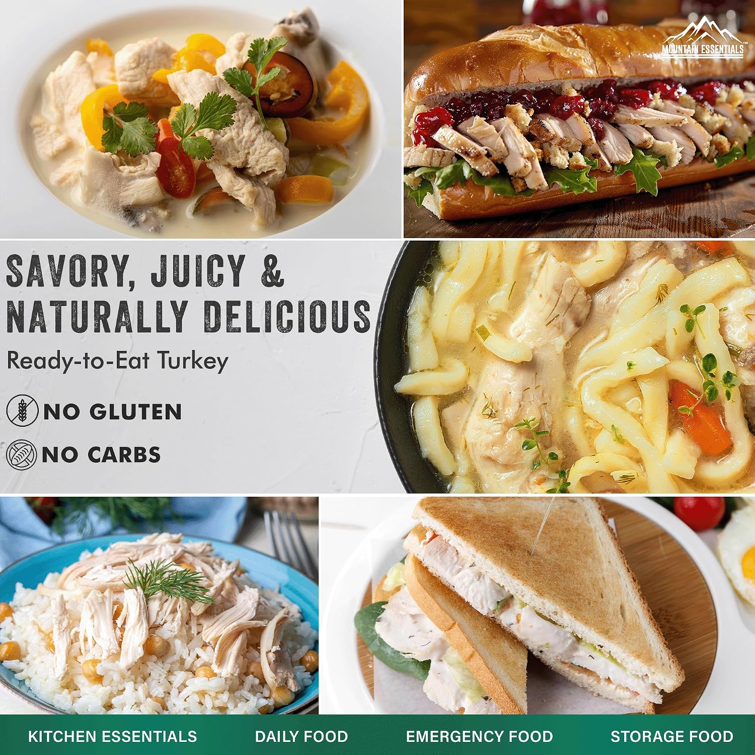 MOUNTAIN ESSENTIALS All Natural Canned Turkey 14.5 oz – 14g Protein per Serving (8 Servings per Can, 192 Total Servings) – Fully Cooked, Ready to Eat Deli White Meat – Premium Canned Meat for Daily Meals