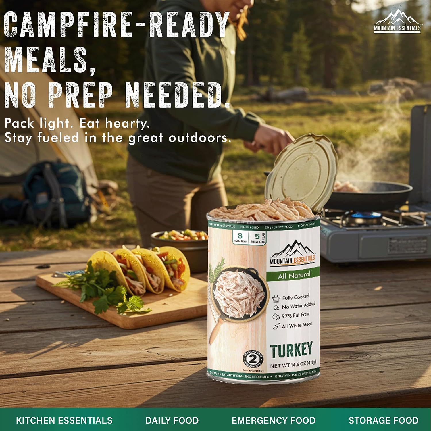 MOUNTAIN ESSENTIALS All Natural Canned Turkey 14.5 oz – 14g Protein per Serving (8 Servings per Can, 192 Total Servings) – Fully Cooked, Ready to Eat Deli White Meat – Premium Canned Meat for Daily Meals