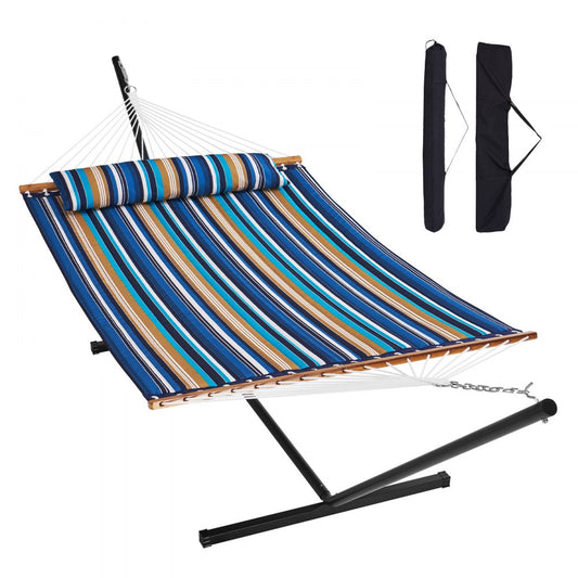 VEVOR Two Person Hammock with Stand Included Heavy Duty 480lb Capacity, Double Hammock with 12 FT Steel Stand and Portable Carrying Bag and Pillow, Freestanding Hammock for Outdoor Patio Yard Beach