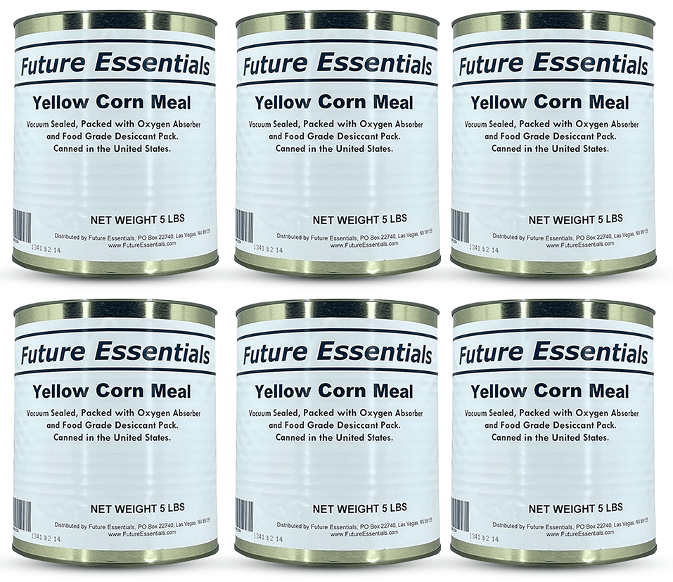 Future Essentials Freeze Dried Yellow Corn Meal Emergency Survival Food for Camping Hiking and Backpacking #10 Can / 5 Lbs- 6 Cans Pack.