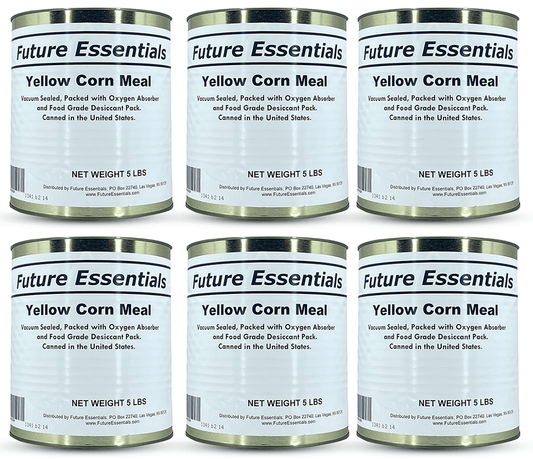 Future Essentials Freeze Dried Yellow Corn Meal Emergency Survival Food for Camping Hiking and Backpacking #10 Can / 5 Lbs- 6 Cans Pack.