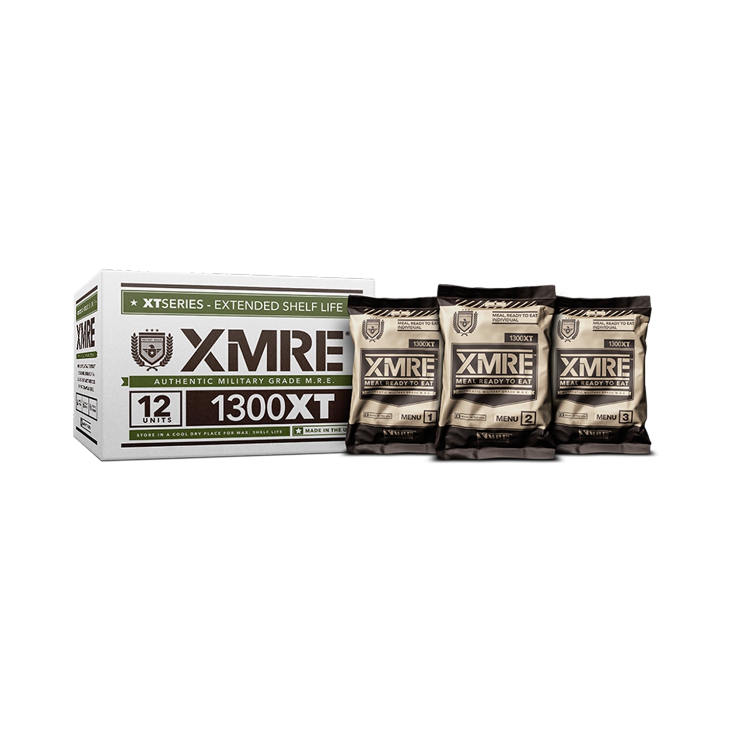 xmre meals 1300xt - 12 case with heaters (meal ready to eat - military grade)