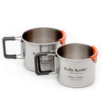 Kelly Kettle Camping Cups (Stainless Steel) Set of 2 mugs. 17 oz. Large and 12 oz small Lip Guard