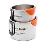Kelly Kettle Camping Cups (Stainless Steel) Set of 2 mugs. 17 oz. Large and 12 oz small Lip Guard