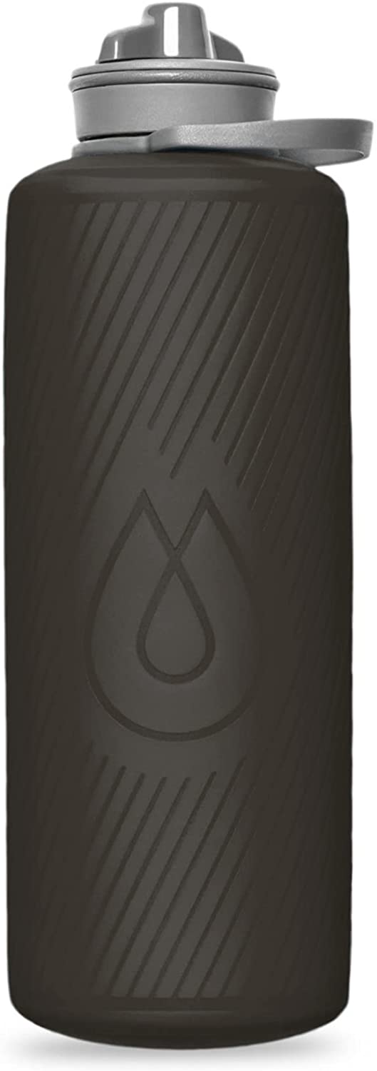 Hydrapak Flux - Collapsible Backpacking Water Bottle (1 Liter) - BPA Free, Ultra Light, Spill-Proof Twist Cap - Mammoth Grey