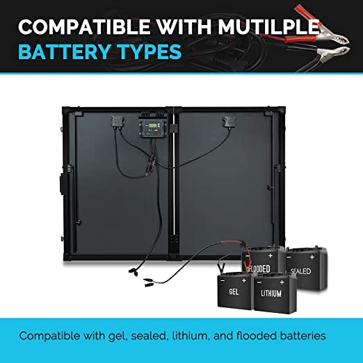 Renogy 200 Watt 12 Volt Monocrystalline Off Grid Portable Foldable 2Pcs 100W Solar Panel Suitcase Built-in Kickstand with Waterproof 20A Charger Controller