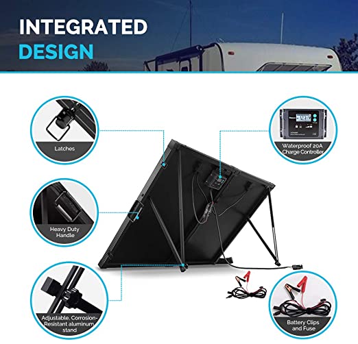 Renogy 200 Watt 12 Volt Monocrystalline Off Grid Portable Foldable 2Pcs 100W Solar Panel Suitcase Built-in Kickstand with Waterproof 20A Charger Controller