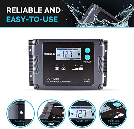 Renogy 200 Watt 12 Volt Monocrystalline Off Grid Portable Foldable 2Pcs 100W Solar Panel Suitcase Built-in Kickstand with Waterproof 20A Charger Controller