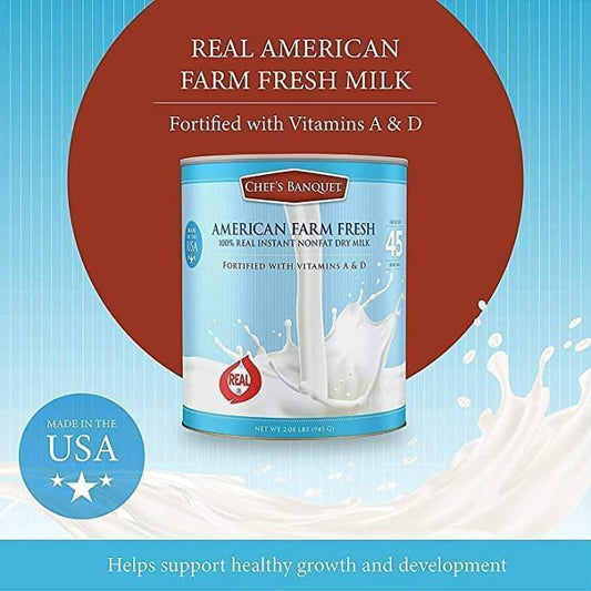 American Farm Fresh Fortified Instant Nonfat Dry Milk Powder for Baking, Long Term Food for Storage, 270 Servings
