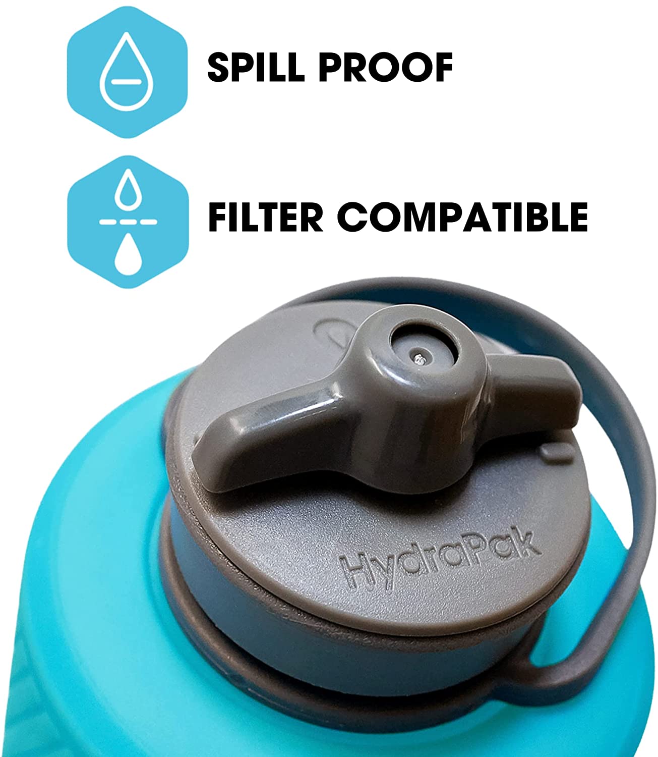 Hydrapak Flux - Collapsible Backpacking Water Bottle (1.5 Liter) - BPA Free, Ultra Light, Spill-Proof Twist Cap - Malibu Blue