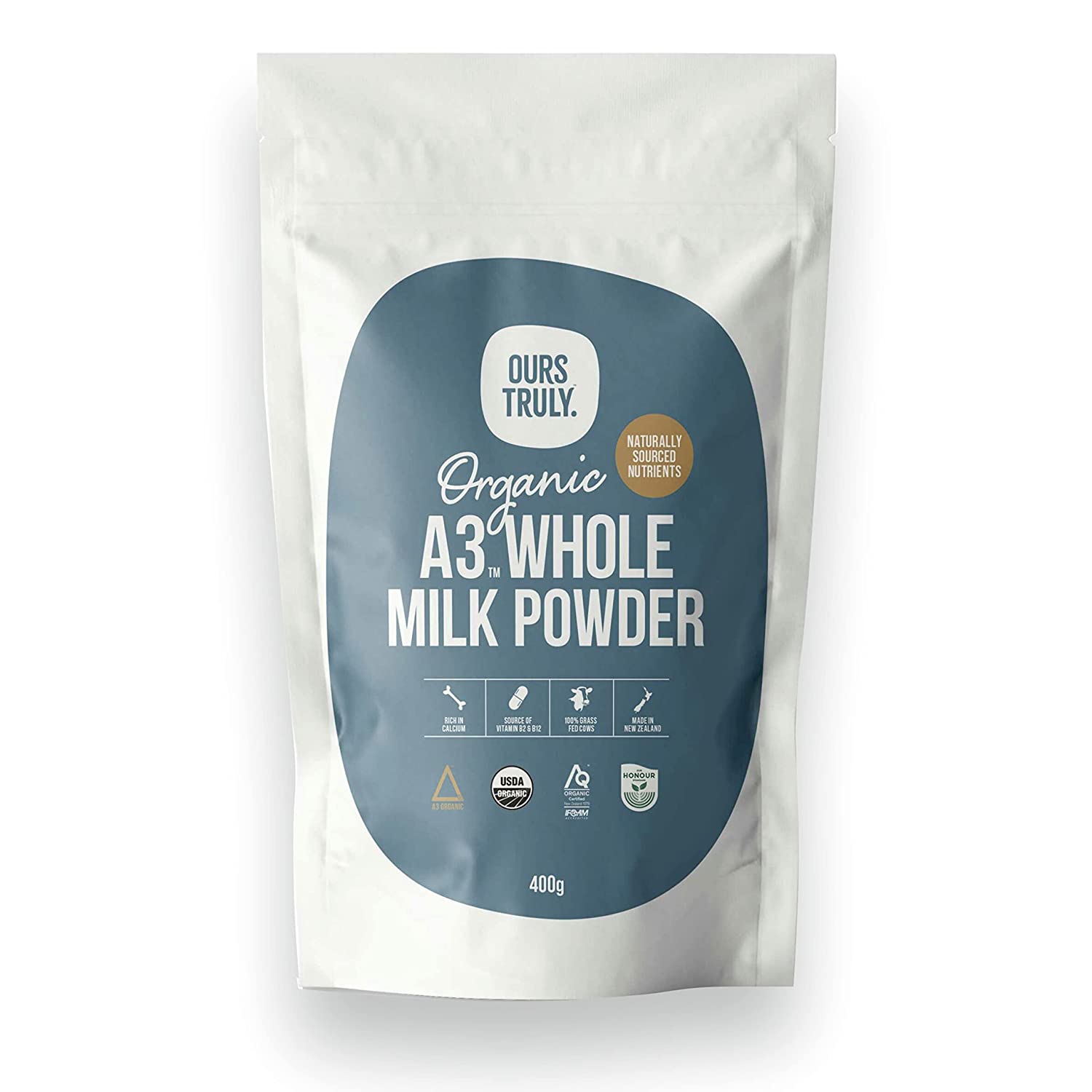 Organic A3 Whole Milk Powder | 100% Grass Feed Cows and Made in New Zealand | Long Term Storage Shelf Stable | per pouch 400g