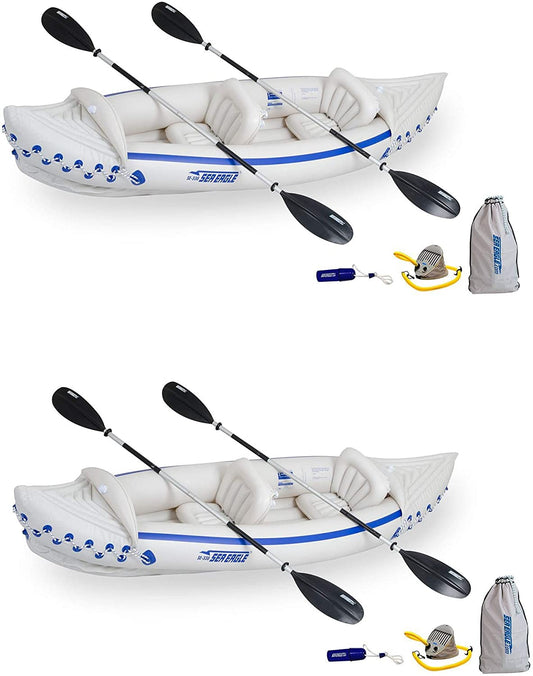 Sea Eagle 330 Deluxe 2 Person Inflatable Sport Kayak Boat & Pump/Oars (2 Pack)