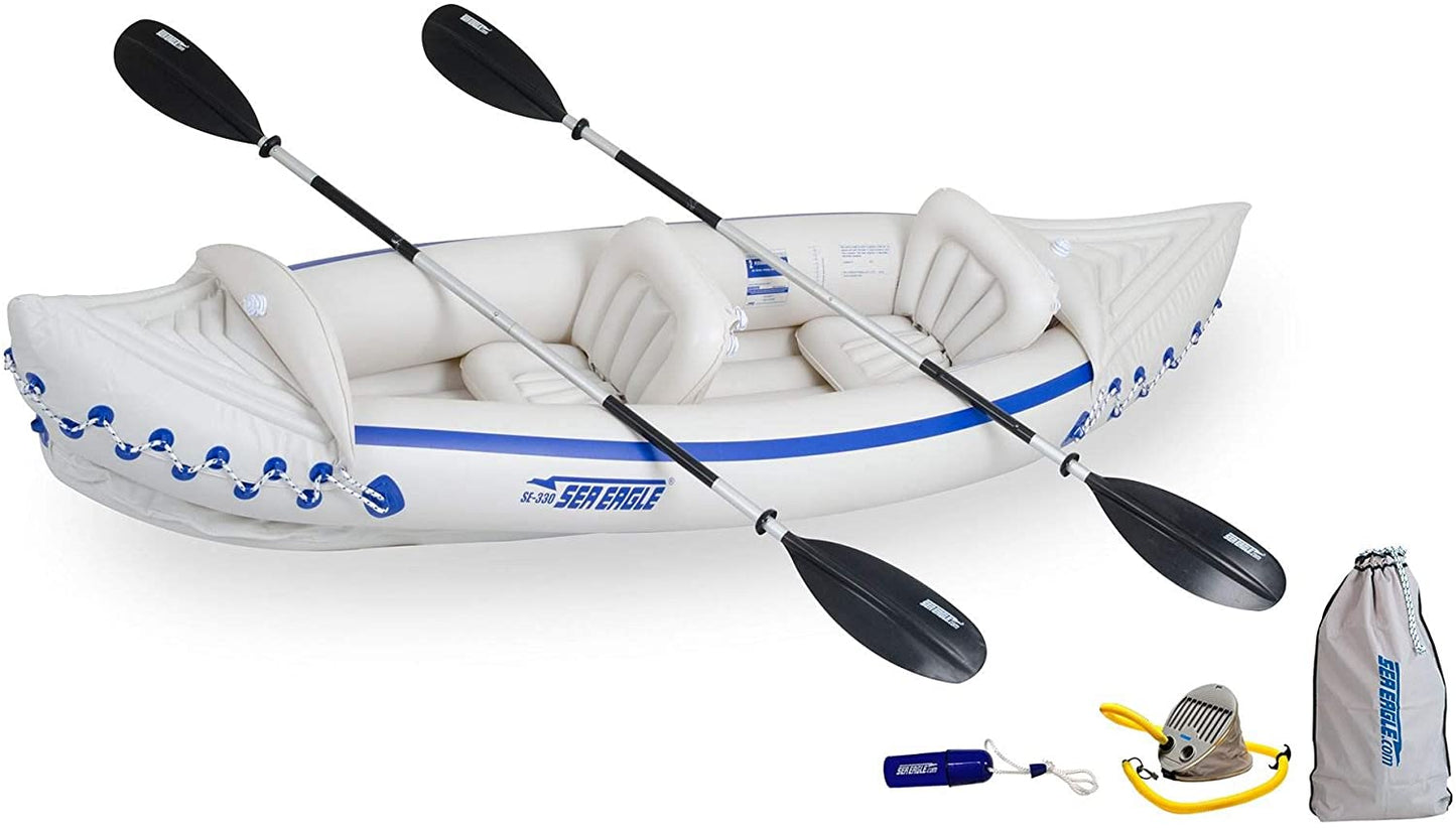 Sea Eagle 330 Deluxe 2 Person Inflatable Sport Kayak Boat & Pump/Oars (2 Pack)