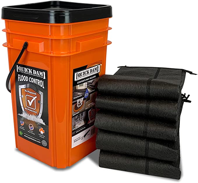 Quick Dam Grab & Go Flood Kit includes 5- 10ft Flood Barriers in Bucket