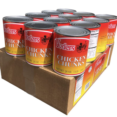 Yoder’s Canned Chicken Chunks – Real USA Chicken | Fully Cooked | Shelf Stable 10+ Years – Great for Emergency, Survival & Camping Food – 28oz, 12 Cans
