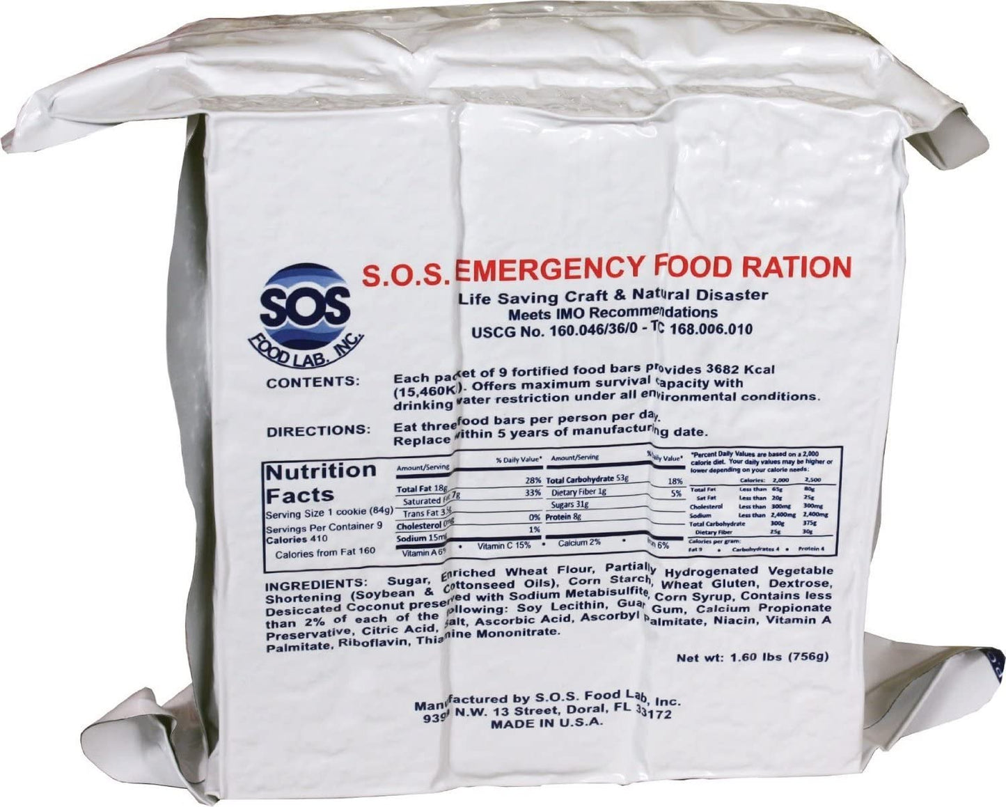 S.O.S. Rations Emergency 3600 Calorie Food Bar - 3 Day / 72 Hour Package with 5 Year Shelf Life 2 PK