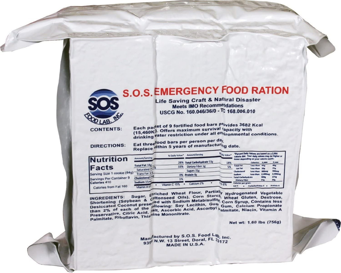 S.O.S. Rations Emergency 3600 Calorie Food Bar - 3 Day 72 Hour Package with 5 Year Shelf Life 2 PK