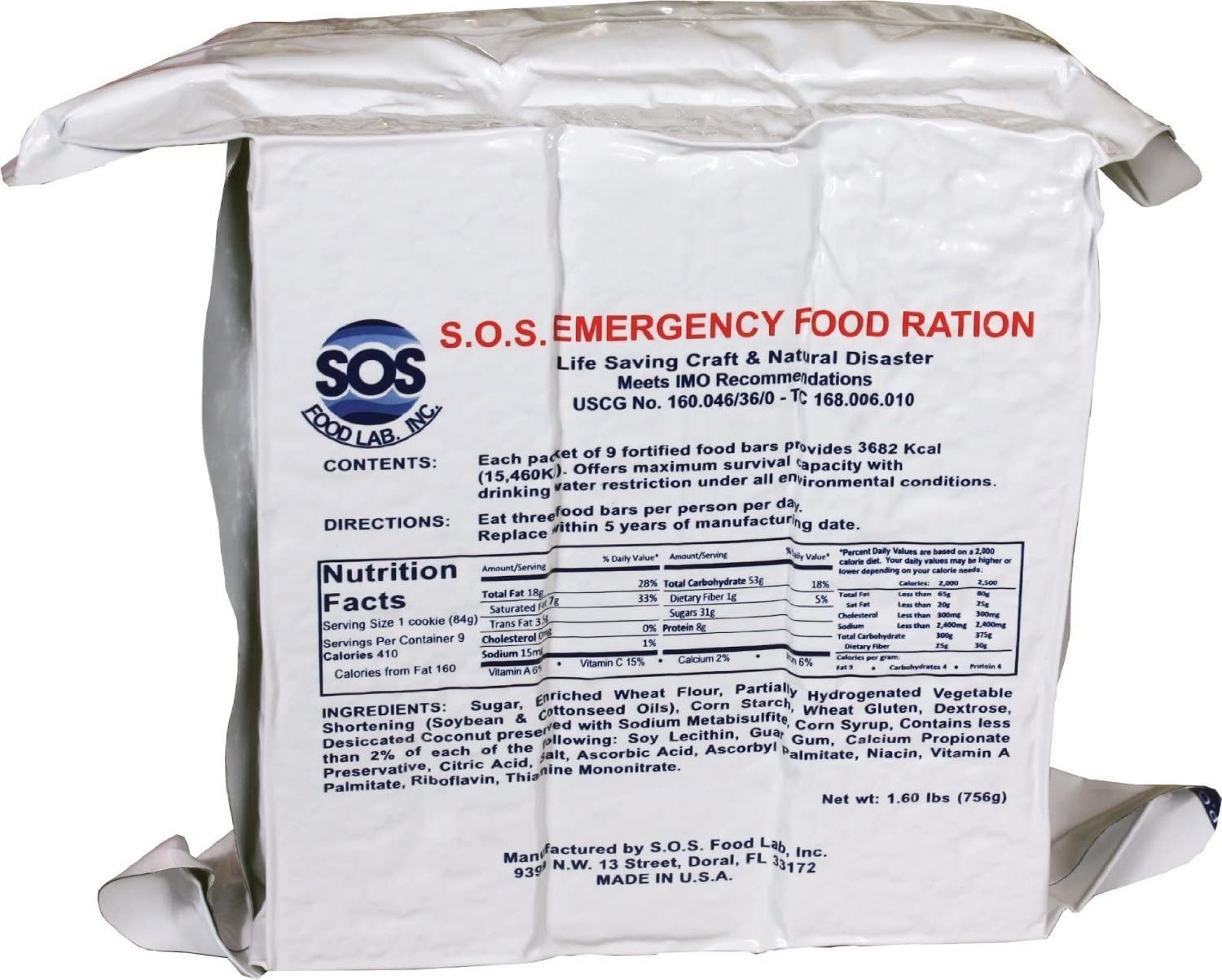 S.O.S. Rations Emergency 3600 Calorie Food Bar - 3 Day 72 Hour Package with 5 Year Shelf Life 2 PK
