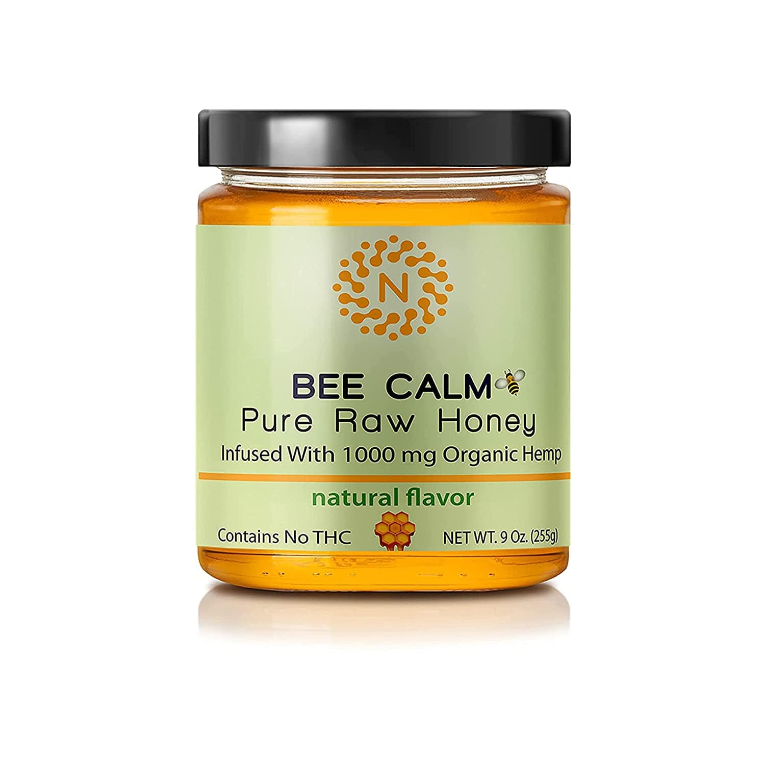 Bee Calm Pure Raw Honey infused with 1000mg Organic Hemp - 9oz Large Glass Jar