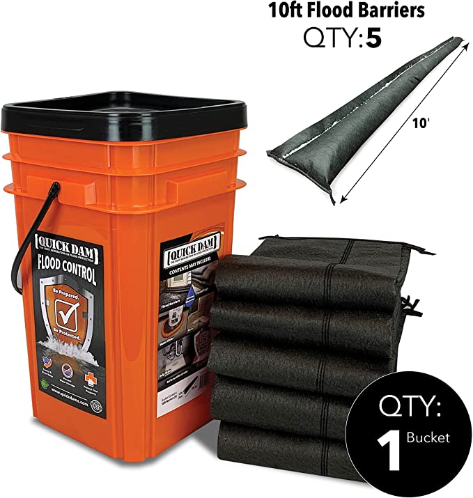 Quick Dam Grab & Go Flood Kit includes 5- 10ft Flood Barriers in Bucket