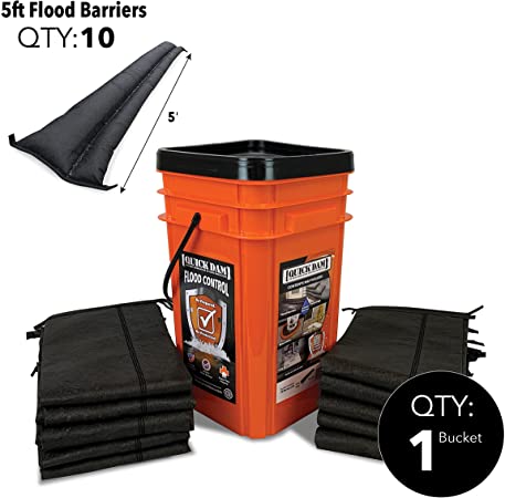 Quick Dam Grab & Go Flood Kit Includes 10- 5-ft Flood Barriers in Bucket (QDGG5-10)