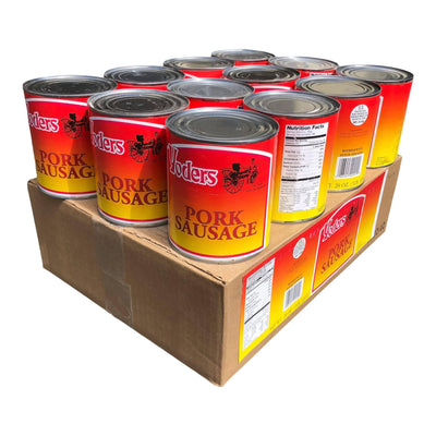 Yoder’s Canned Pork Sausage – Real USA Pork | Fully Cooked | Shelf Stable 10+ Years – Great for Emergency, Survival & Camping Food – 28oz, 12 Cans