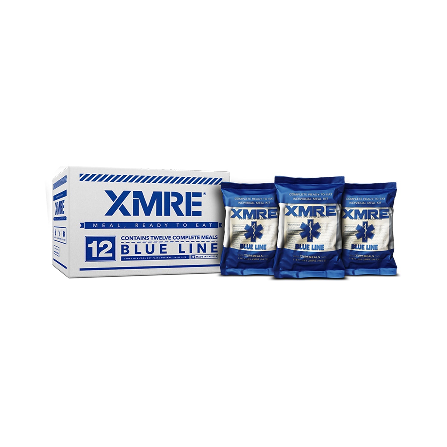 XMRE Blue Line Meals - 12 Case with Heaters (Meal Ready to Eat)