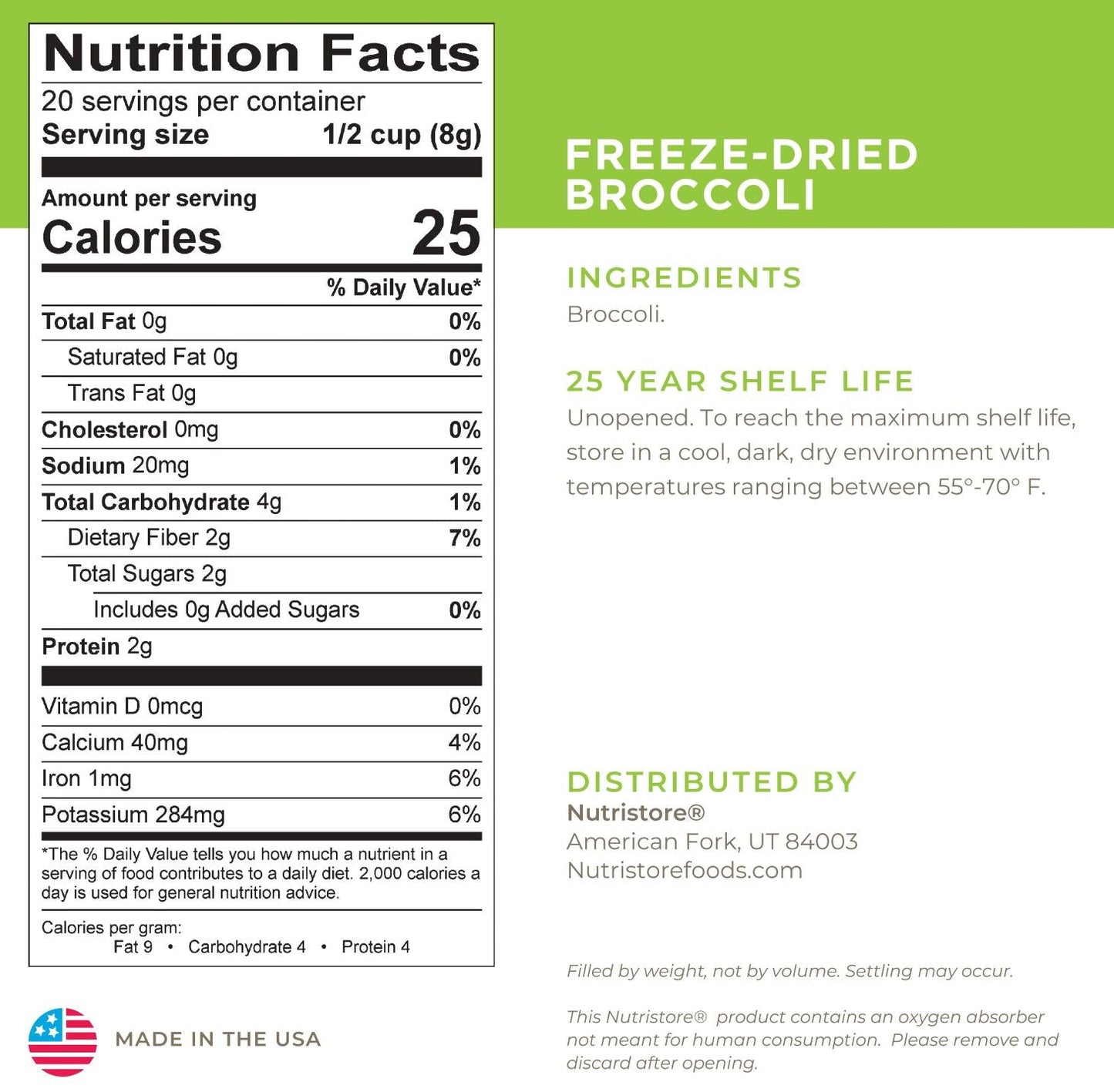 Nutristore Broccoli Freeze Dried