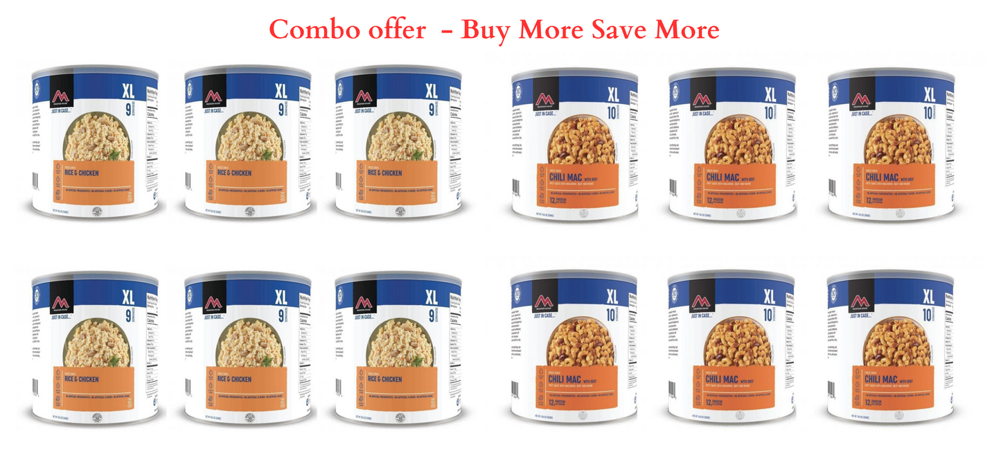 Combo Offer Mountain House Chili Mac w/beef &amp;&nbsp; Rice &amp; Chicken #10 Can Freeze Dried Food