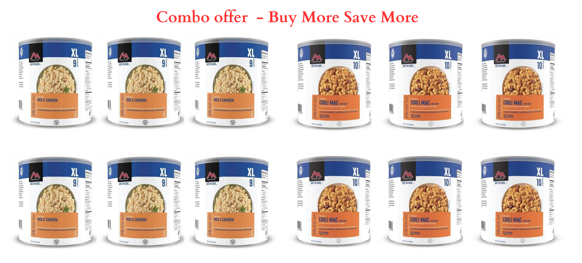 Combo Offer Mountain House Chili Mac w/beef &amp;&nbsp; Rice &amp; Chicken #10 Can Freeze Dried Food