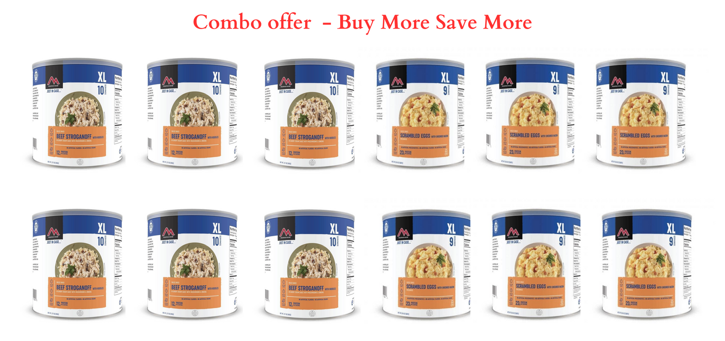 Combo offer- Mountain House Beef Stroganoff & Scrambled eggs with bacon #10 Cans Cases