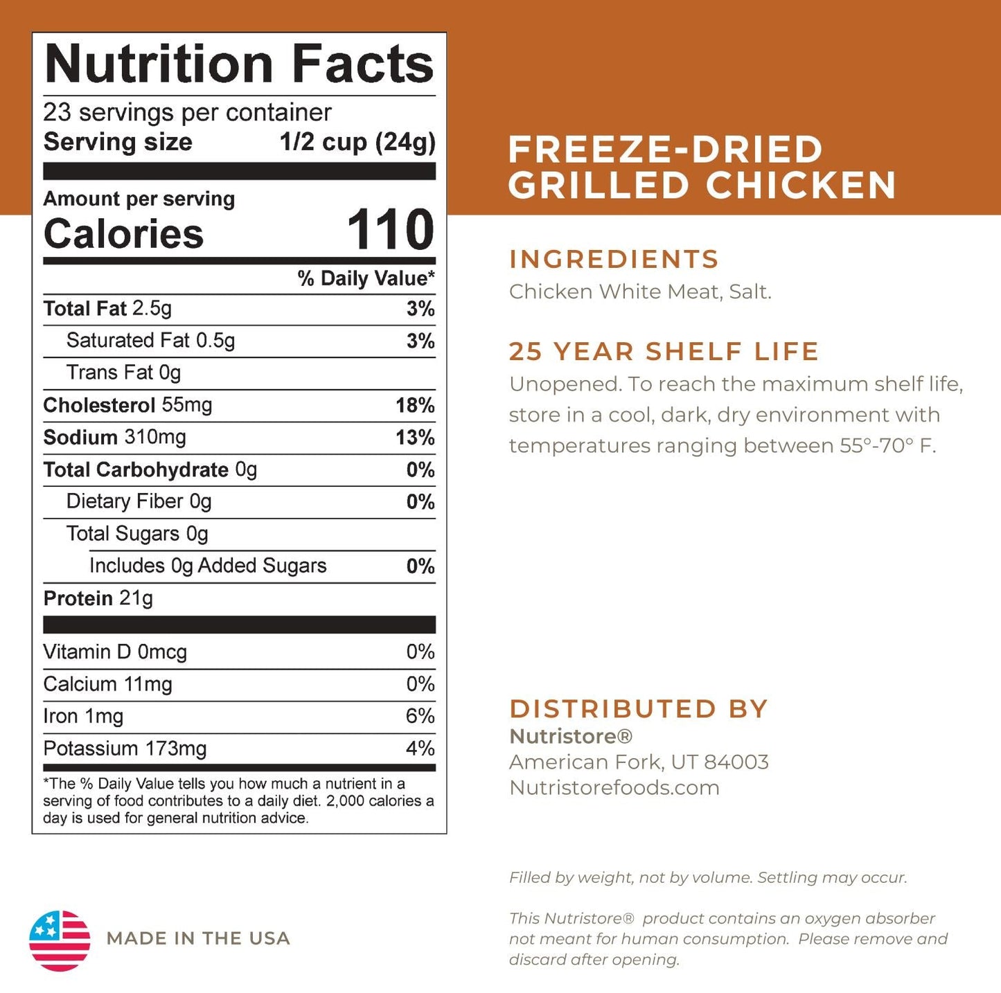 Nutristore Grilled Chicken Freeze Dried