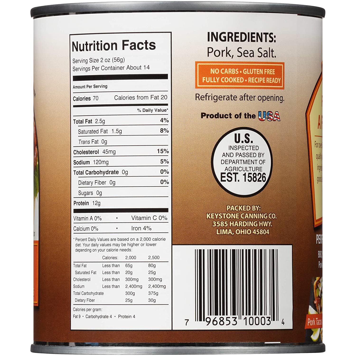 Keystone Meats All Natural Canned Pork, 28 Ounce