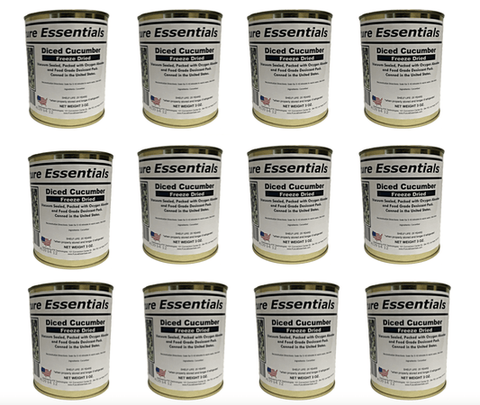 Cucumber Freeze Dried by Future Essentials ( Case of 12 cans ) - Future Essentials Freeze Dried Cucumber #2.5 Can / 3 oz is a convenient and nutritious way to add cucumbers to your diet. Our cucumbers are freeze dried at a low temperature to preserve their nutrients and flavor. They are then packaged in a resealable can for freshness.