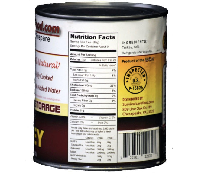 Survival Cave Food Canned Turkey 28oz can - Case of 12 Cans