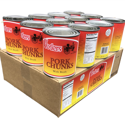Yoder’s Canned Pork Chunks – Real USA Pork | Fully Cooked | Shelf Stable 10+ Years | Great for Emergency, Survival & Camping Food – 28oz, 12 Cans