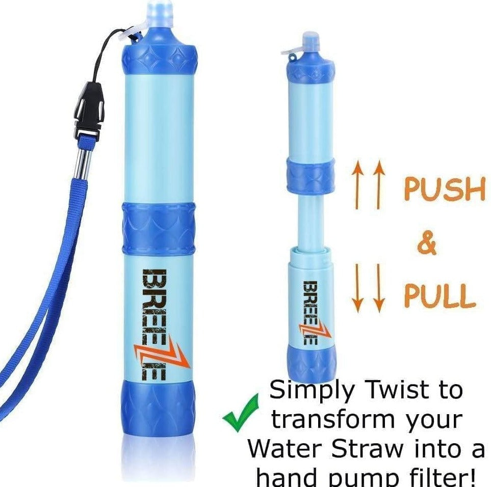 Breeze Water Filter Straw for Survival- Patented Design, Multiple Filtering Options