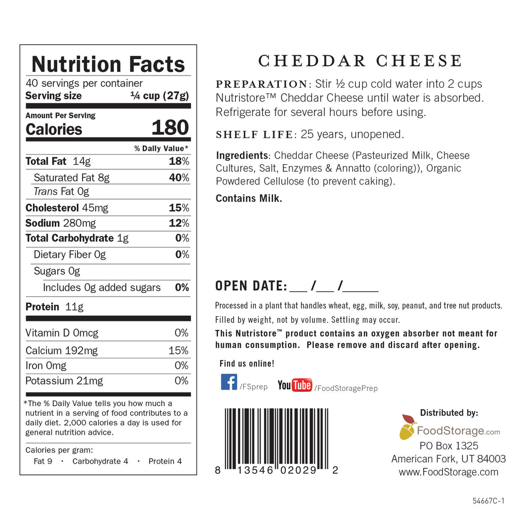 Nutristore Freeze Dried Cheddar cheese