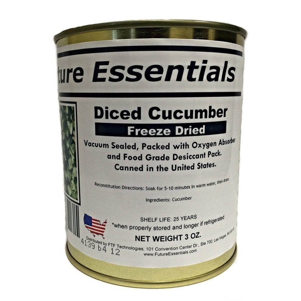 Future Essentials Freeze Dried Cucumber #2.5 Can / 3 oz is a convenient and nutritious way to add cucumbers to your diet. Our cucumbers are freeze dried at a low temperature to preserve their nutrients and flavor. They are then packaged in a resealable can for freshness.