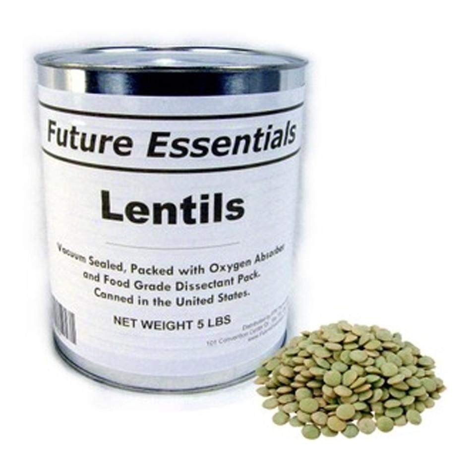 Future Essentials Lentils, Dried, #10 Can, 5 lbs Net Weight is a nutritious and shelf-stable food that is perfect for emergency preparedness or long-term storage. It is also a healthy and affordable source of protein and fiber. Lentils are gluten-free and vegan.