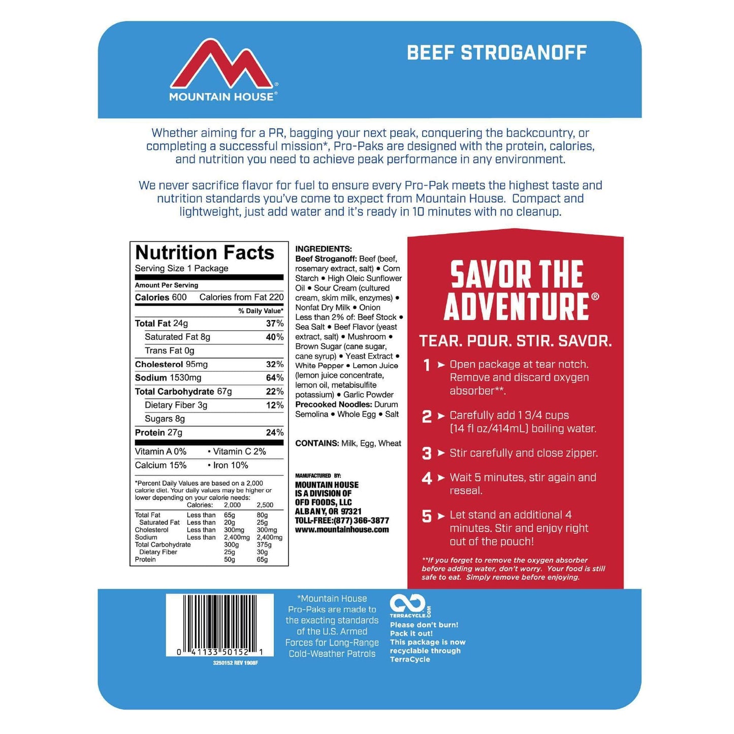 Mountain House Beef Stroganoff - Pro-Pak® (6/case) Ingredients