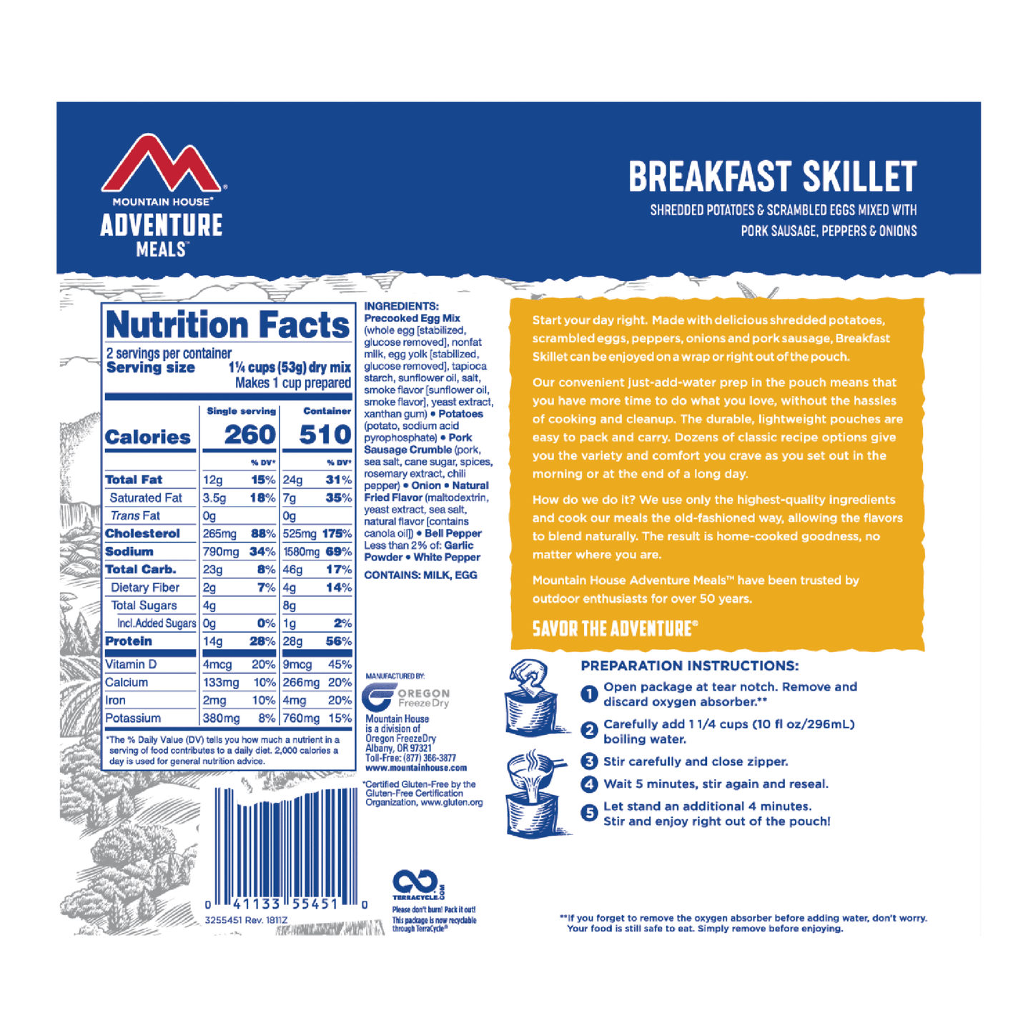 Mountain House Breakfast Skillet- Pouches (6/case) Ingredients