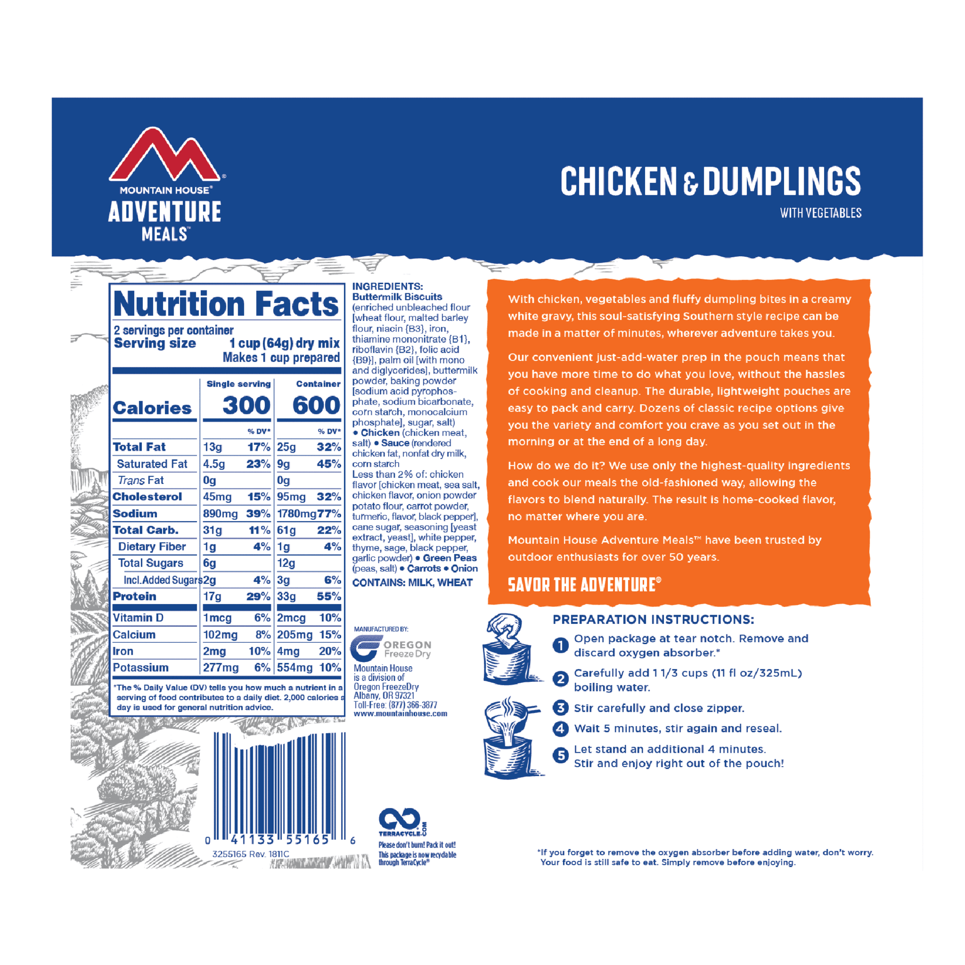 Mountain House Chicken and Dumplings - Pouch (6/case) Ingredients