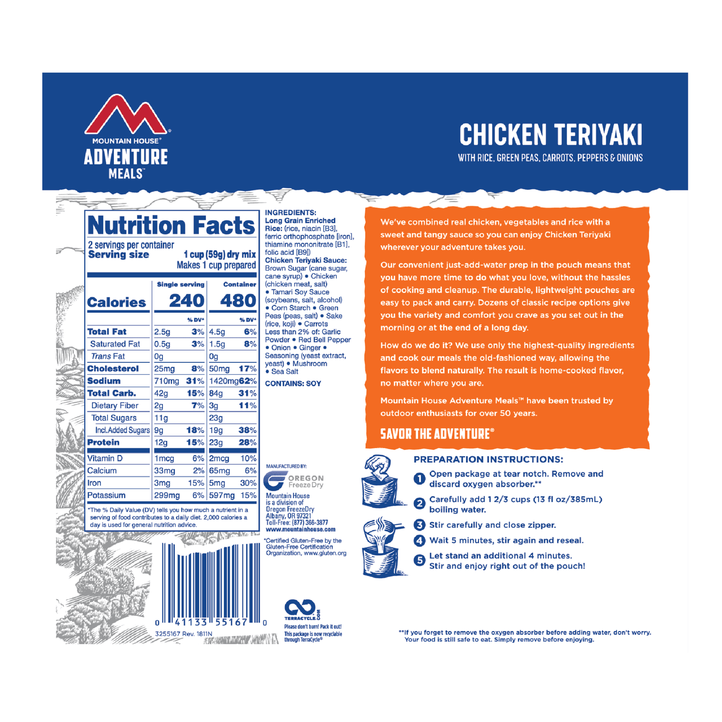 Mountain House Chicken Teriyaki with Rice - Pouch (6/case) Ingredients