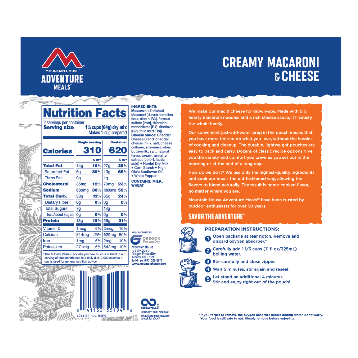 Mountain House Creamy Macaroni & Cheese - Pouch (6/cases) Ingredients
