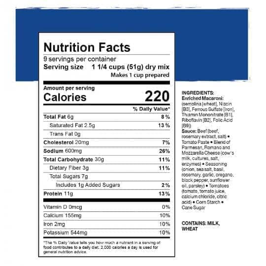 Mountain House Lasagna with Meat Sauce Freeze Dried Food-Entree #10 Cans (6 Cans Case) Nutrition facts
