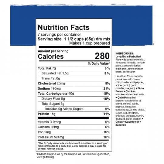 Mountain House Mexican Style Adobo Rice & Chicken CLEAN LABEL #10 Can 6 Cans Case Nutrition facts