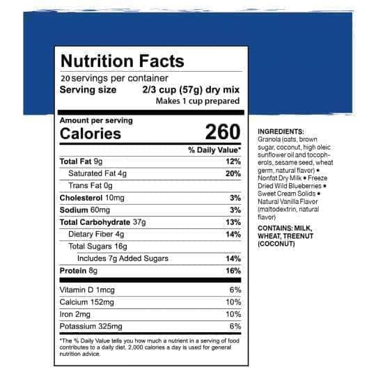 Mountain House Granola w/ Milk & Blueberries #10 Can Freeze Dried Food - 6 Cans Per Case Clean Label Nutritional facts