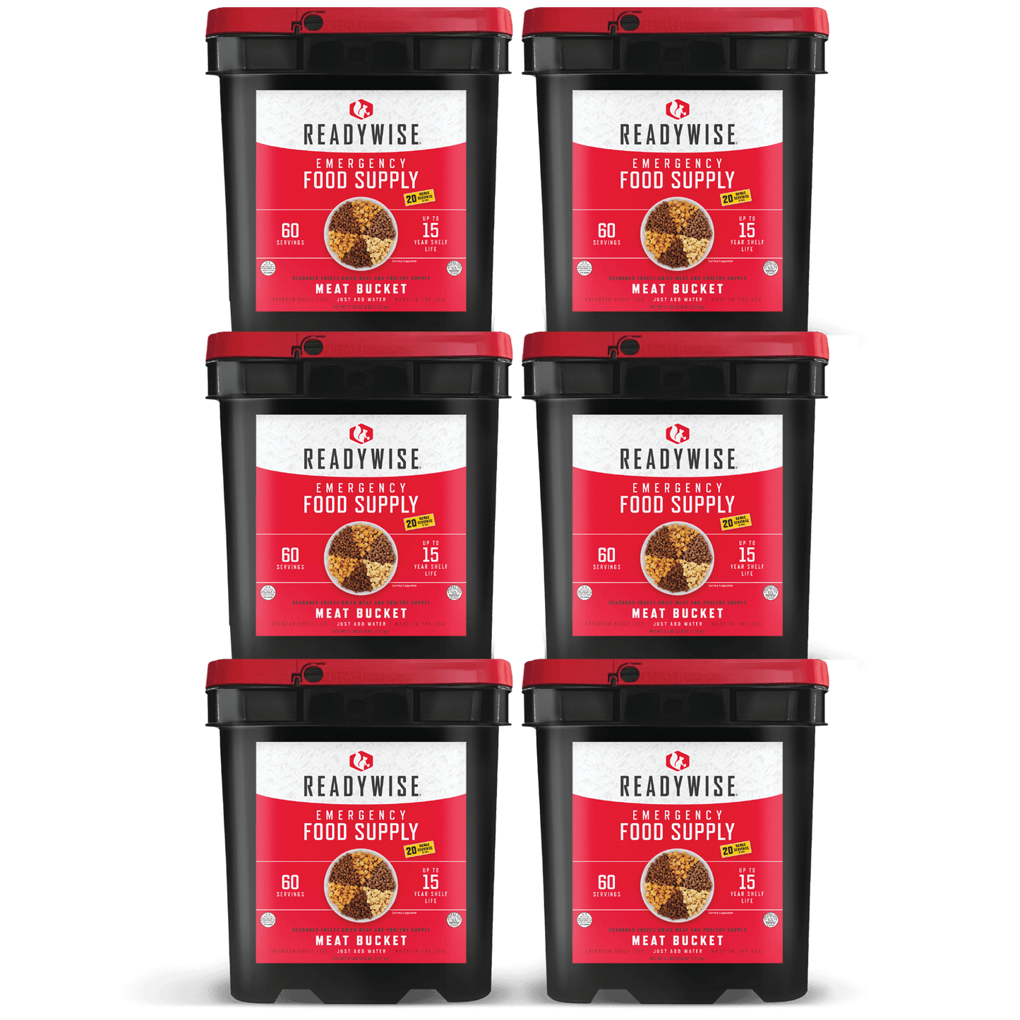 Readywise Meat Bucket, 360 Serving Meat Bundle, Emergency, MRE Meal Food Supply, Premade, Freeze Dried Survival Food for Hiking, Adventure & Camping Essentials, Individually Packaged, 15 Year Shelf Life