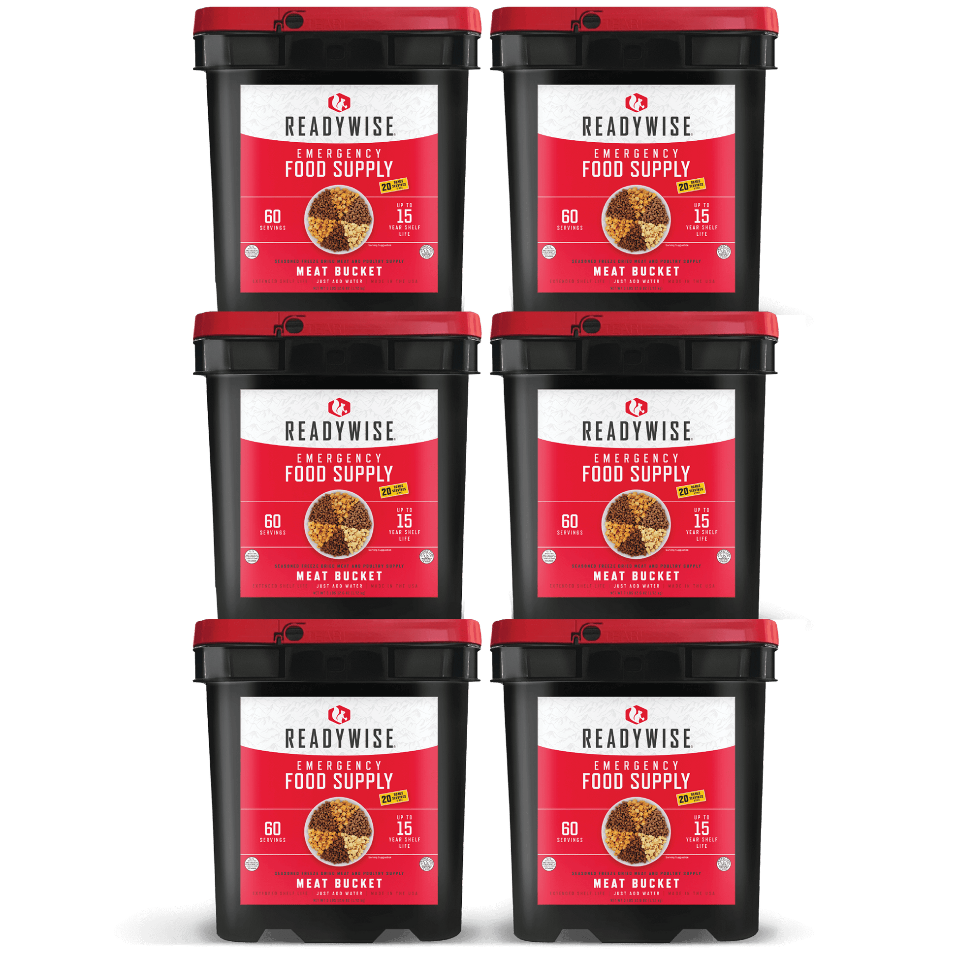 Readywise Meat Bucket, 360 Serving Meat Bundle, Emergency, MRE Meal Food Supply, Premade, Freeze Dried Survival Food for Hiking, Adventure & Camping Essentials, Individually Packaged, 15 Year Shelf Life